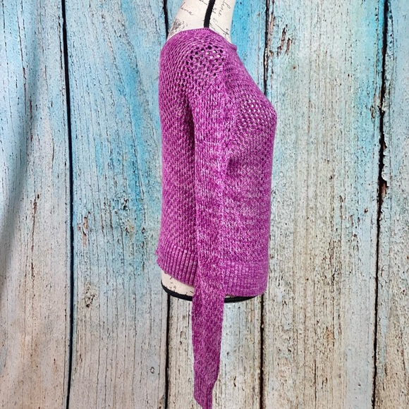 Anthropologie Splendid NWT Lilac Purple Open Fishnet Sweater - Picture 9 of 11